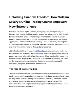 Unlock Your Financial Future with William Savary’s Online Trading Course