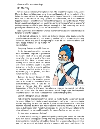 Character of Dr. Manmohan Singh