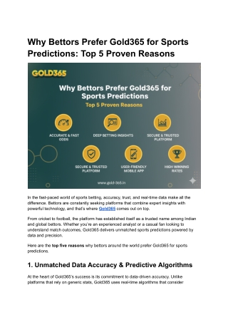 Why Bettors Prefer Gold365 for Sports Predictions Top 5 Proven Reasons