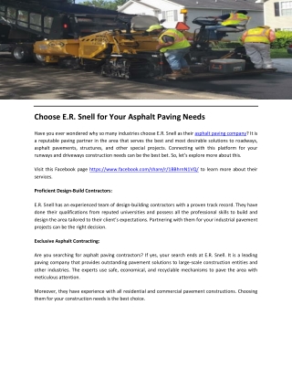 Choose E.R. Snell for Your Asphalt Paving Needs