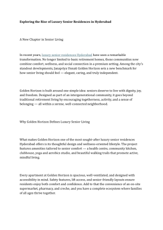 Exploring the Rise of Luxury Senior Residences in Hyderabad