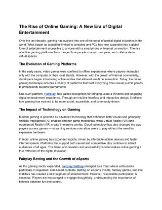 The Rise of Online Gaming: A New Era of Digital Entertainment