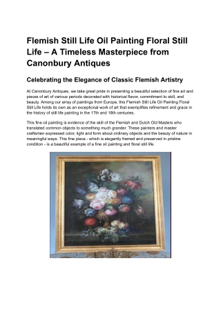 Flemish Still Life Oil Painting Floral Still Life