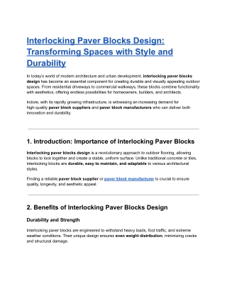 Interlocking Paver Blocks Design Transforming Spaces with Style and Durability