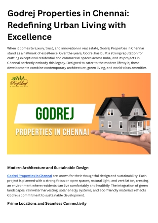 Godrej Properties in Chennai Redefining Urban Living with Excellence