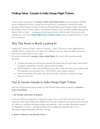 Finding Value: Canada to India Cheap Flight Tickets – Smart Tips for Affordable