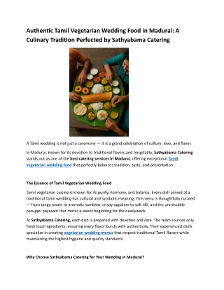 Authentic Tamil Vegetarian Wedding Food in Madurai: A Culinary Tradition