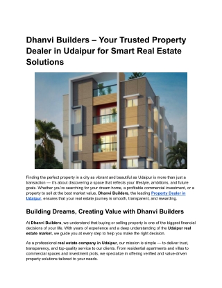 Your Trusted Property Dealer in Udaipur for Smart Real Estate Solutions