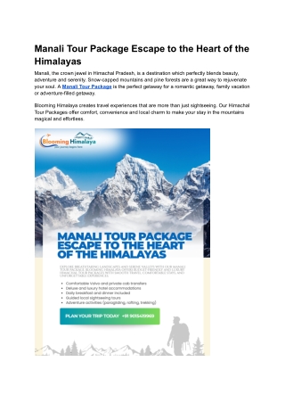 Manali Tour Package Escape to the Heart of the Himalayas