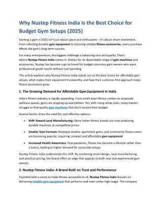 Why Nustep Fitness India is the Best Choice for Budget Gym Setups (2025)