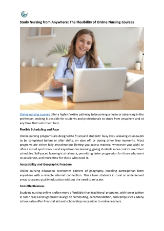 Study Nursing from Anywhere - The Flexibility of Online Nursing Courses