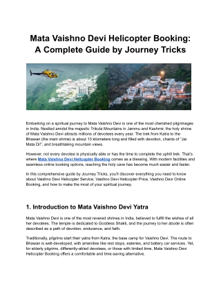 Mata Vaishno Devi Helicopter Booking : A Complete Guide by Journey Tricks