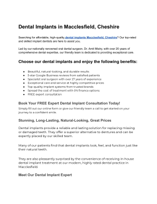 Dental Implants in Macclesfield, Cheshire