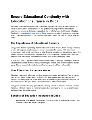 Ensure Educational Continuity with Education Insurance in Dubai