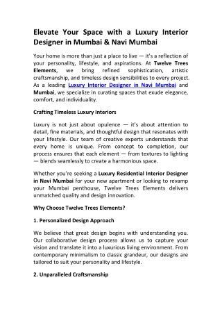 Top Luxury Interior Designer in Mumbai & Navi Mumbai Twelve Trees Elements