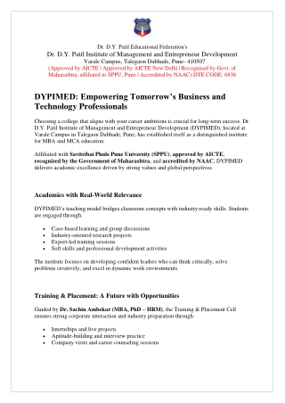 DYPIMED: Empowering Tomorrow’s Business and  Technology Professionals