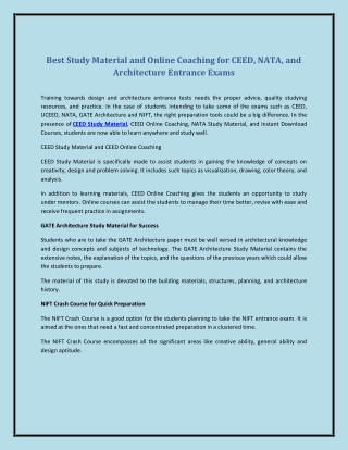 Best Study Material and Online Coaching for CEED, NATA, and Architecture Entranc