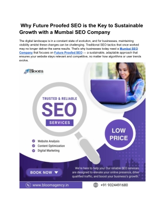 Why Future Proofed SEO is the Key to Sustainable Growth with a Mumbai SEO Company