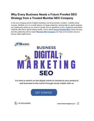 Why Every Business Needs a Future Proofed SEO Strategy from a Trusted Mumbai SEO Company