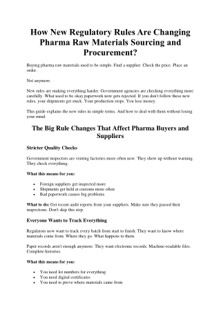 How New Regulatory Rules Are Changing Pharma Raw Materials Sourcing and Procurement