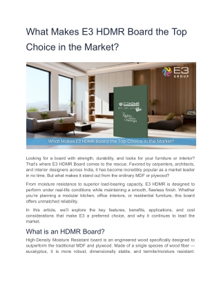 What Makes E3 HDMR Board the Top Choice in the Market