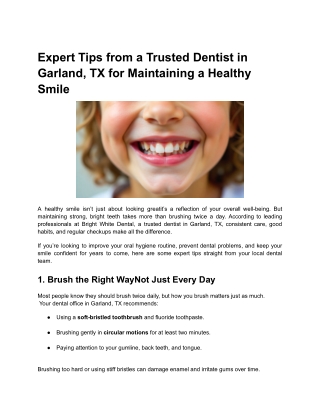 Expert Tips from a Trusted Dentist in Garland, TX for Maintaining a Healthy Smile