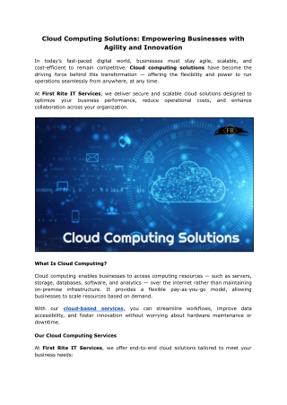 Cloud Computing Solutions | First Rite IT Services