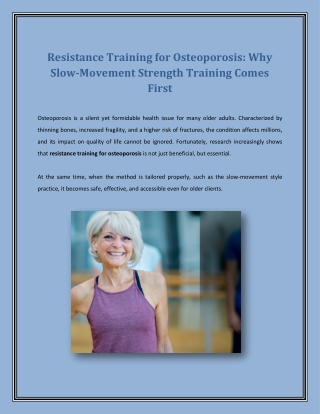 Resistance Training for Osteoporosis Why Slow-Movement Strength Training Comes First