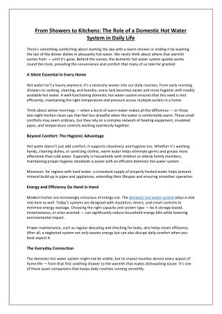 From Showers to Kitchens: The Role of a Domestic Hot Water System in Daily Life