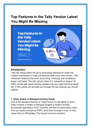 Top Features in the Tally Version Latest You Might Be Missing - Gseven