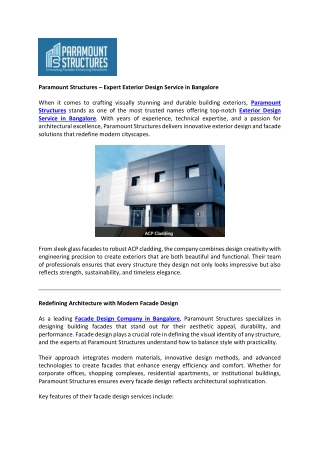 Paramount Structures – Expert Exterior Design Service in Bangalore