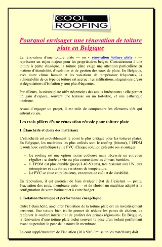 Pourquoi envisager une rénovation de toiture plate en Belgique?