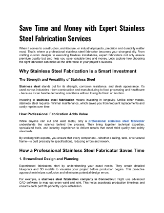 Save Time and Money with Expert Stainless Steel Fabrication Services
