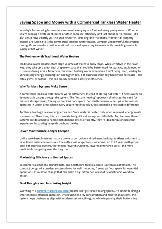 Saving Space and Money with a Commercial Tankless Water Heater