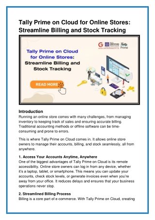 Tally Prime on Cloud for Online Stores Streamline Billing and Stock Tracking