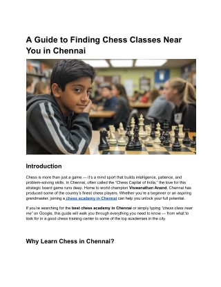 A Guide to Finding Chess Classes Near You in Chennai