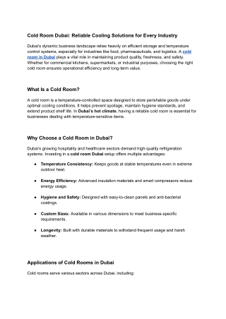 Reliable Cold Room Solutions in Dubai