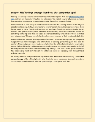 Support kids’ feelings through friendly AI chat companion app!