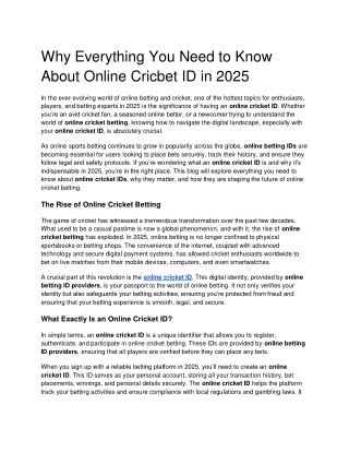 Why Everything You Need to Know About Online Cricbet ID in 2025