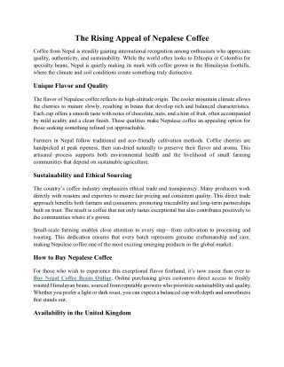 The Rising Appeal of Nepalese Coffee