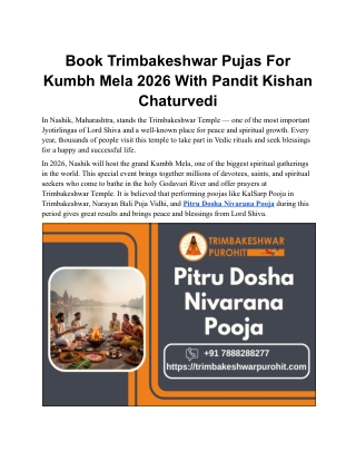 Book Trimbakeshwar Pujas For Kumbh Mela 2026 With Pandit Kishan Chaturvedi