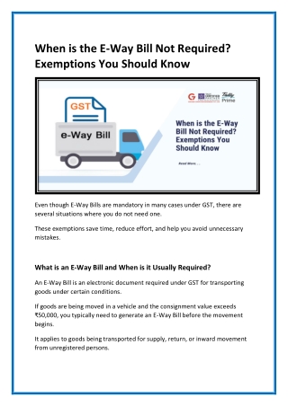 When is the E-Way Bill Not Required Exemptions You Should Know