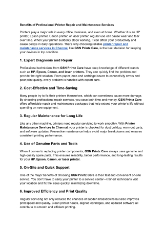 Benefits of Professional Printer Repair and Maintenance Services