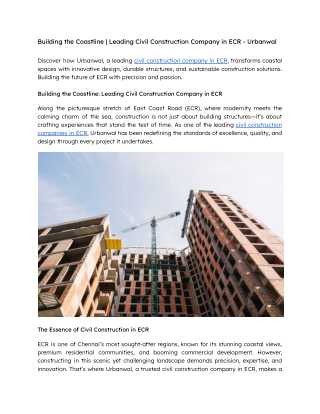 Building the Coastline  Leading Civil Construction Company in ECR