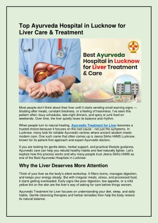 Best Ayurveda Hospital for Liver Treatment and Care