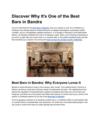 Discover Why It's One of the Best Bars in Bandra
