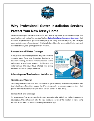 Why Professional Gutter Installation Services Protect Your New Jersey Home