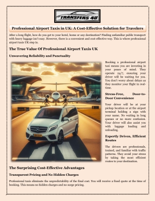 Professional Airport Taxis in UK A Cost-Effective Solution for Travelers