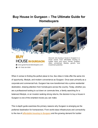 Buy House in Gurgaon – The Ultimate Guide for Homebuyers