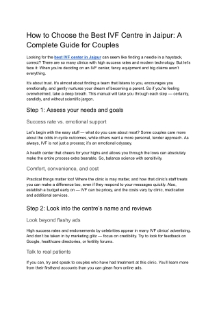 How to Choose the Best IVF Centre in Jaipur: A Complete Guide for Couples